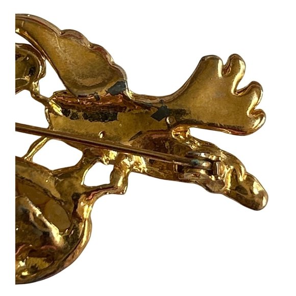 Vintage Gold Tone Bird Brooch/Pin With Faux Pearl Eggs In Nest - Picture 5 of 5